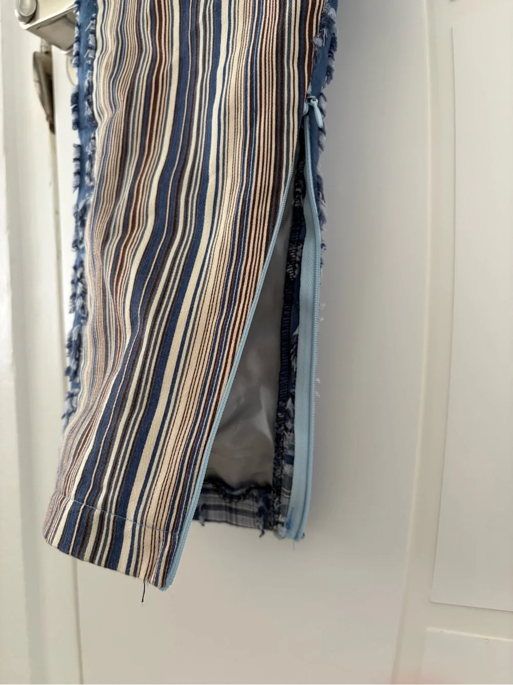 Striped Drawstring Pants in Blue and Tan